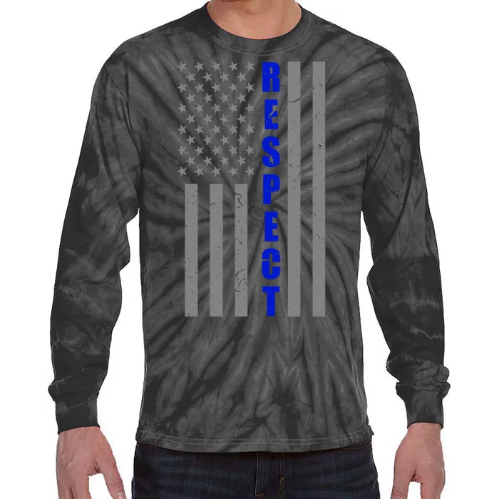 Respect The Blue Support Our Police American Flag Tie-Dye Long Sleeve Shirt