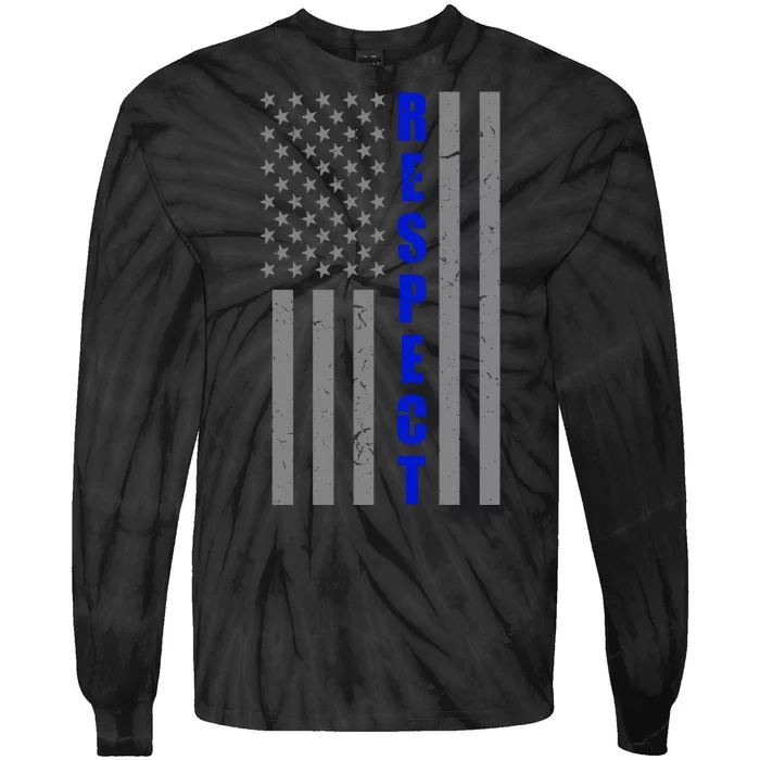 Respect The Blue Support Our Police American Flag Tie-Dye Long Sleeve Shirt