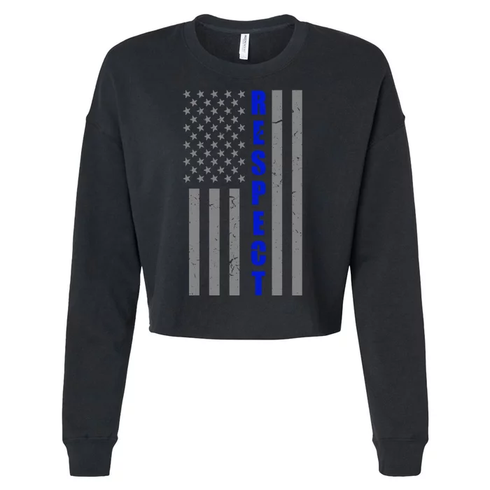 Respect The Blue Support Our Police American Flag Cropped Pullover Crew