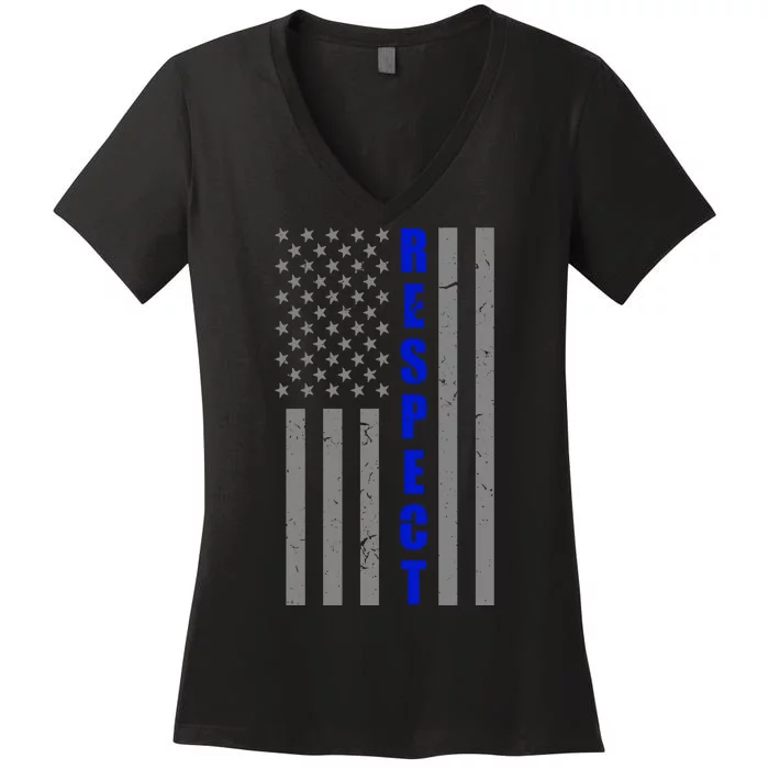 Respect The Blue Support Our Police American Flag Women's V-Neck T-Shirt