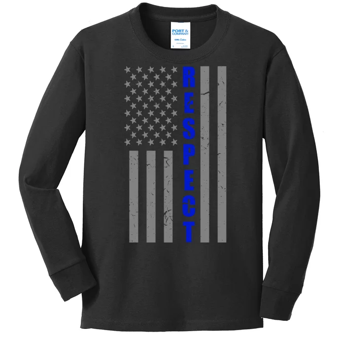 Respect The Blue Support Our Police American Flag Kids Long Sleeve Shirt