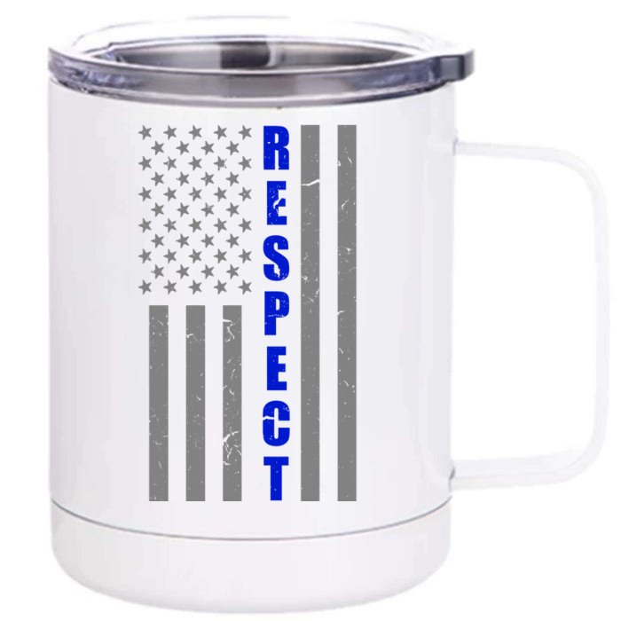 Respect The Blue Support Our Police American Flag Front & Back 12oz Stainless Steel Tumbler Cup