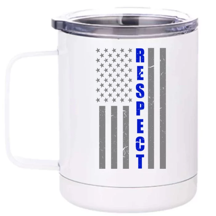 Respect The Blue Support Our Police American Flag Front & Back 12oz Stainless Steel Tumbler Cup