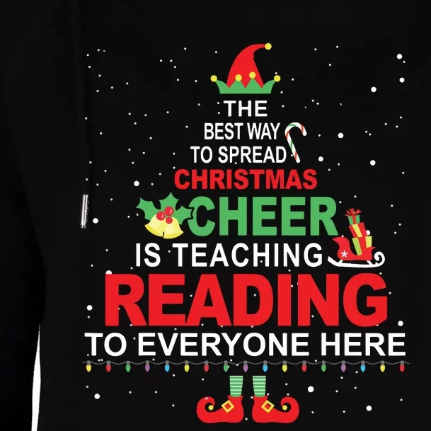 Reading Teacher Christmas Shirts Elf Christmas Cheer Womens Funnel Neck Pullover Hood