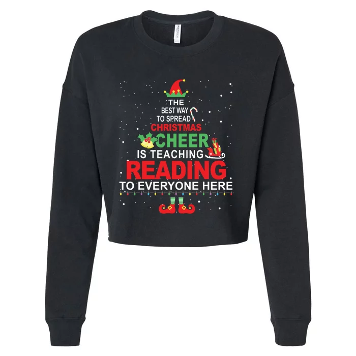 Reading Teacher Christmas Shirts Elf Christmas Cheer Cropped Pullover Crew