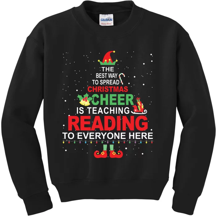 Reading Teacher Christmas Shirts Elf Christmas Cheer Kids Sweatshirt