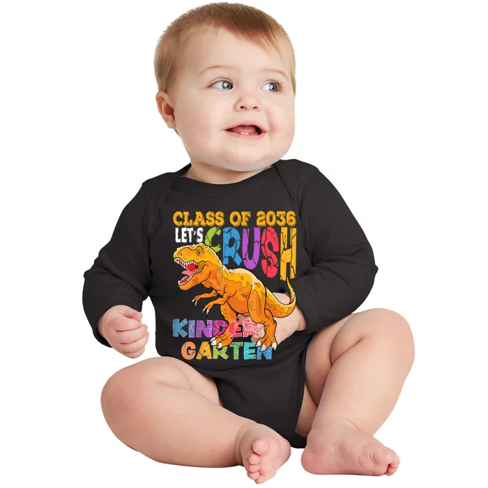 Ready To Crush Kindergarten 2036 Dinosaur Back To School Boy Baby Long Sleeve Bodysuit