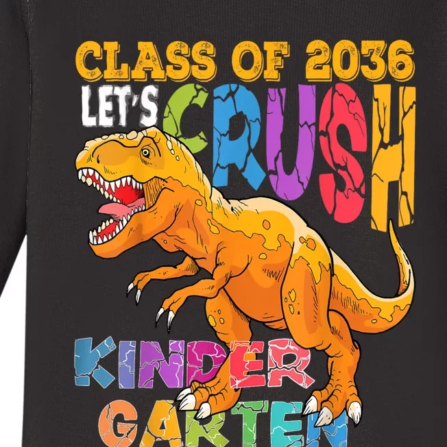 Ready To Crush Kindergarten 2036 Dinosaur Back To School Boy Baby Long Sleeve Bodysuit