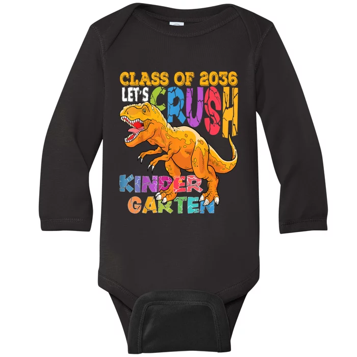 Ready To Crush Kindergarten 2036 Dinosaur Back To School Boy Baby Long Sleeve Bodysuit