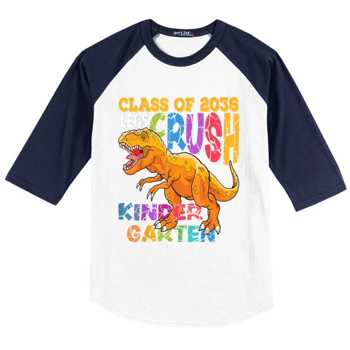 Ready To Crush Kindergarten 2036 Dinosaur Back To School Boy Baseball Sleeve Shirt