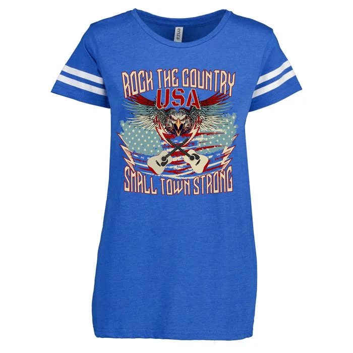 Rock The Country Music Small Town Strong America Flag Eagle Enza Ladies Jersey Football T-Shirt