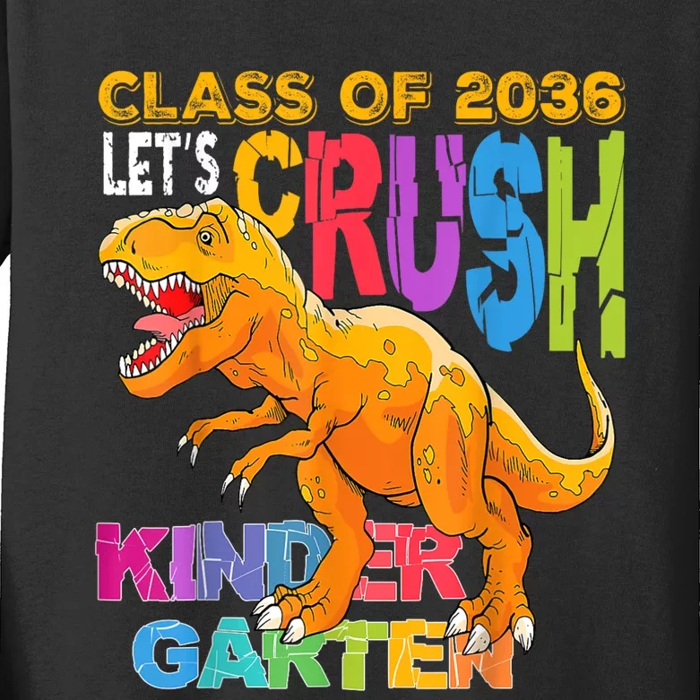 Ready To Crush Kindergarten 2036 Dinosaur Back To School Boy Kids Long Sleeve Shirt