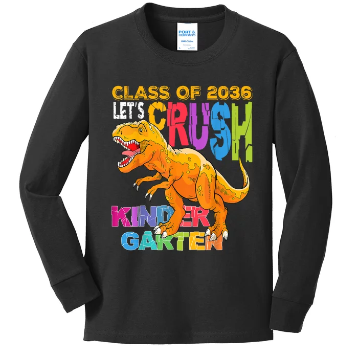 Ready To Crush Kindergarten 2036 Dinosaur Back To School Boy Kids Long Sleeve Shirt