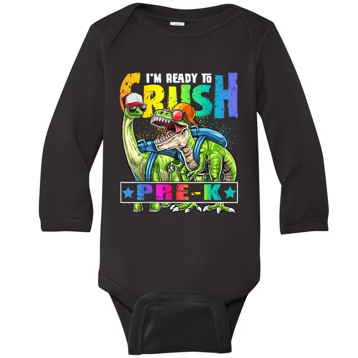 Ready To Crush PreK Dinosaur Backpack Back To School Boy Baby Long Sleeve Bodysuit