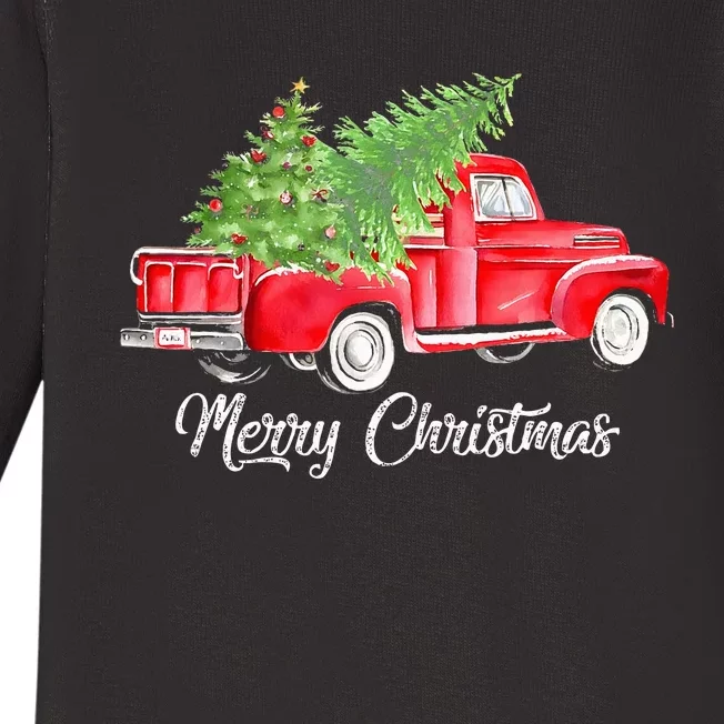 Red Truck Christmas Funny Merry Christmas Yall Women Baby Long Sleeve Bodysuit