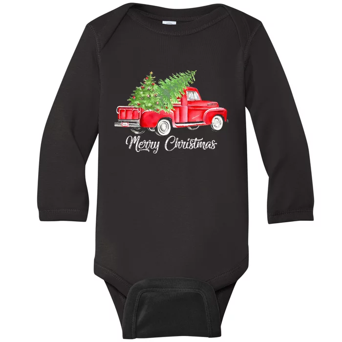 Red Truck Christmas Funny Merry Christmas Yall Women Baby Long Sleeve Bodysuit