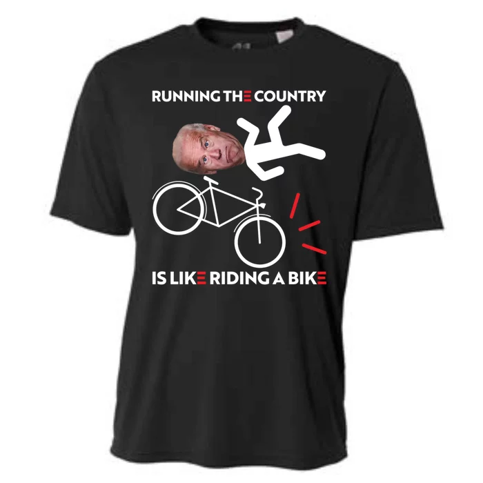 Running The Country Is Like Riding A Bike Funny Biden Meme Cooling Performance Crew T-Shirt