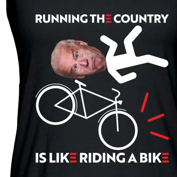 Running The Country Is Like Riding A Bike Funny Biden Meme Ladies Essential Flowy Tank