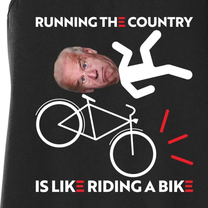 Running The Country Is Like Riding A Bike Funny Biden Meme Women's Racerback Tank