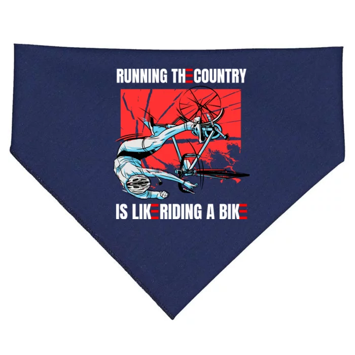 Running The Country Is Like Riding A Bike Merry 4th Of July Biden Falling USA-Made Doggie Bandana