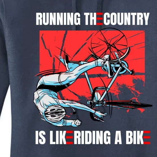 Running The Country Is Like Riding A Bike Merry 4th Of July Biden Falling Women's Pullover Hoodie