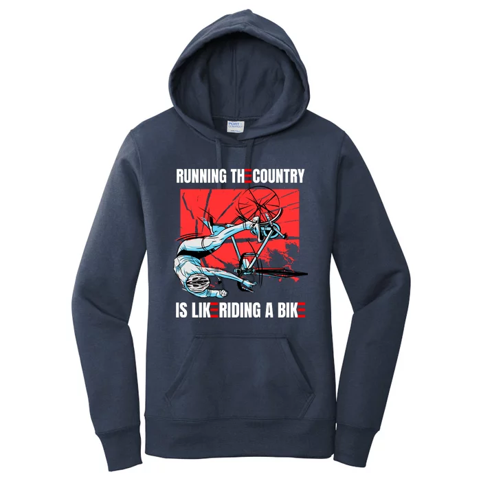 Running The Country Is Like Riding A Bike Merry 4th Of July Biden Falling Women's Pullover Hoodie