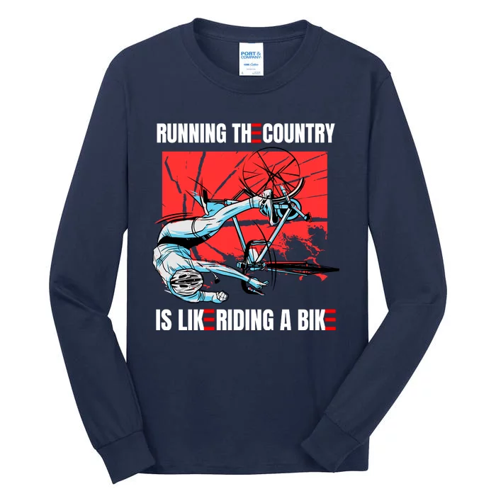 Running The Country Is Like Riding A Bike Merry 4th Of July Biden Falling Tall Long Sleeve T-Shirt