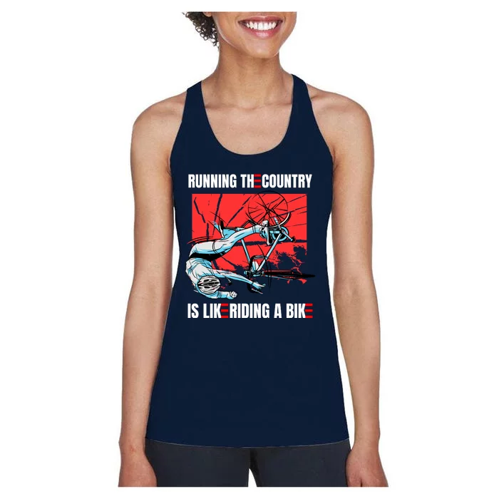 Running The Country Is Like Riding A Bike Merry 4th Of July Biden Falling Women's Racerback Tank