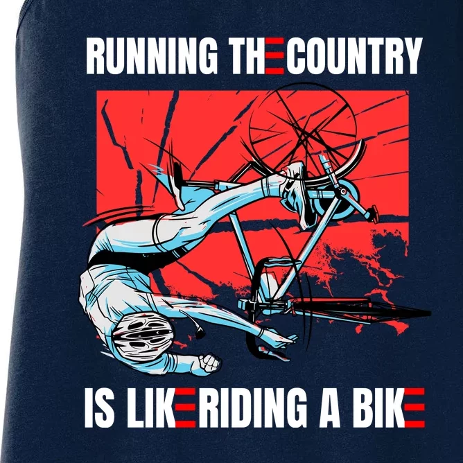 Running The Country Is Like Riding A Bike Merry 4th Of July Biden Falling Women's Racerback Tank