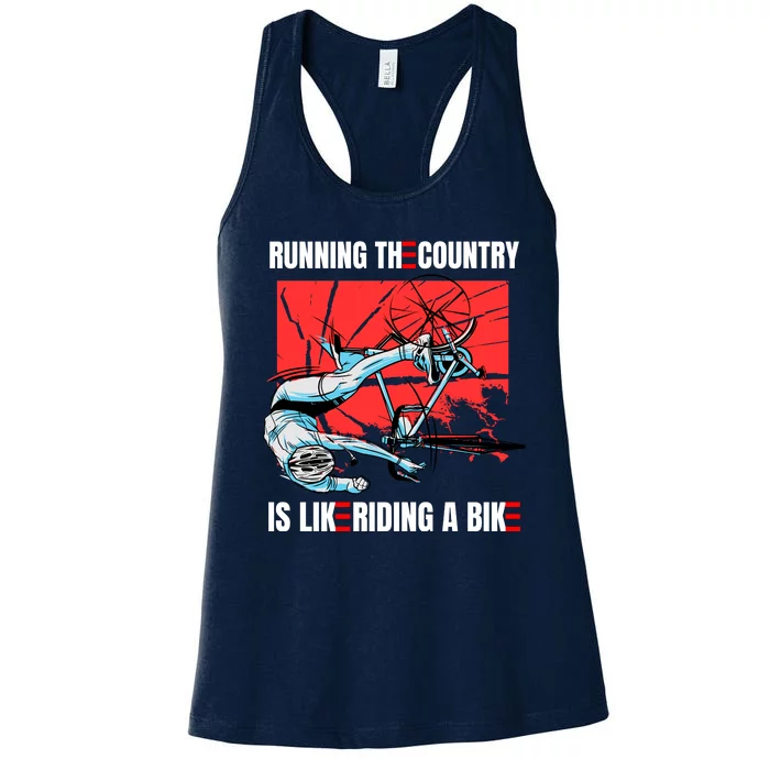 Running The Country Is Like Riding A Bike Merry 4th Of July Biden Falling Women's Racerback Tank