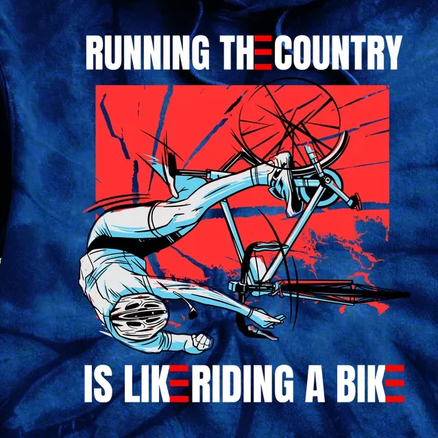 Running The Country Is Like Riding A Bike Merry 4th Of July Biden Falling Tie Dye Hoodie