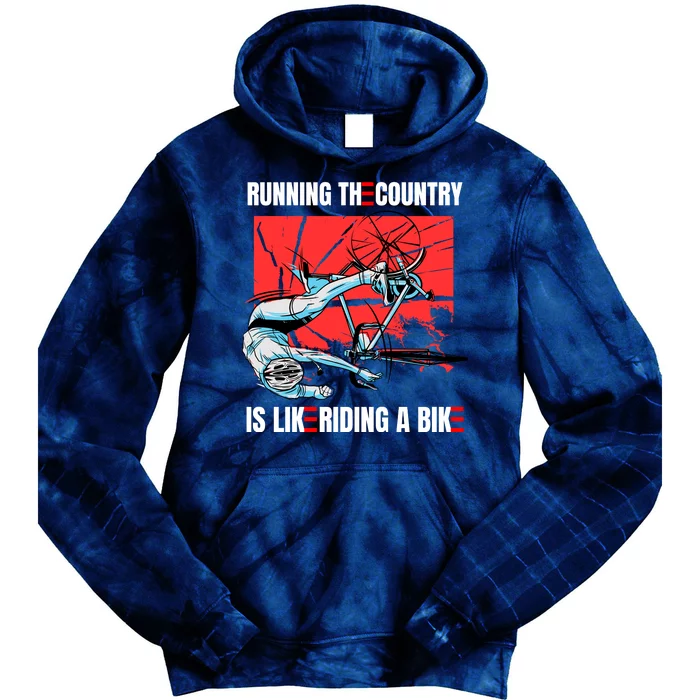 Running The Country Is Like Riding A Bike Merry 4th Of July Biden Falling Tie Dye Hoodie