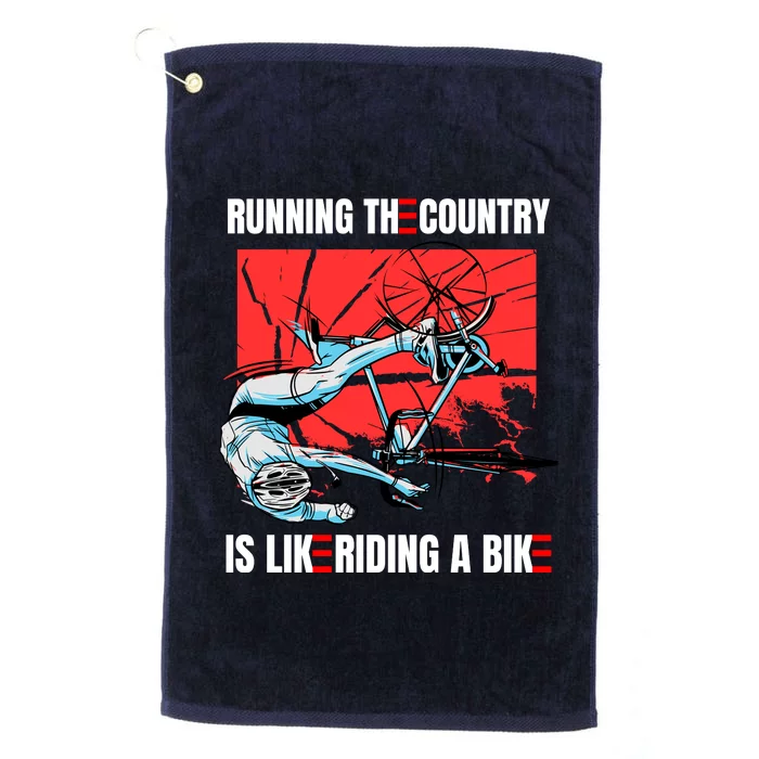 Running The Country Is Like Riding A Bike Merry 4th Of July Biden Falling Platinum Collection Golf Towel