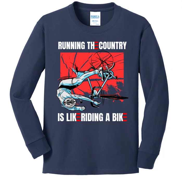 Running The Country Is Like Riding A Bike Merry 4th Of July Biden Falling Kids Long Sleeve Shirt