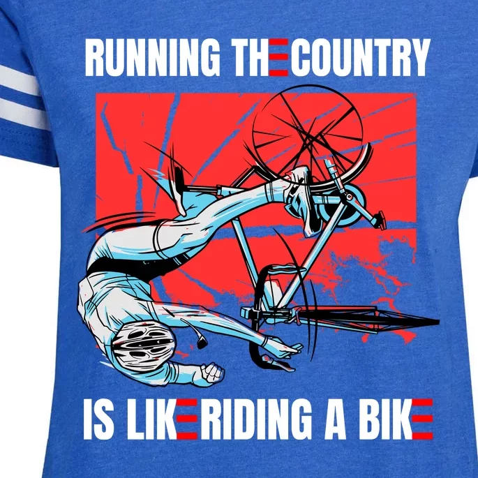 Running The Country Is Like Riding A Bike Merry 4th Of July Biden Falling Enza Ladies Jersey Football T-Shirt