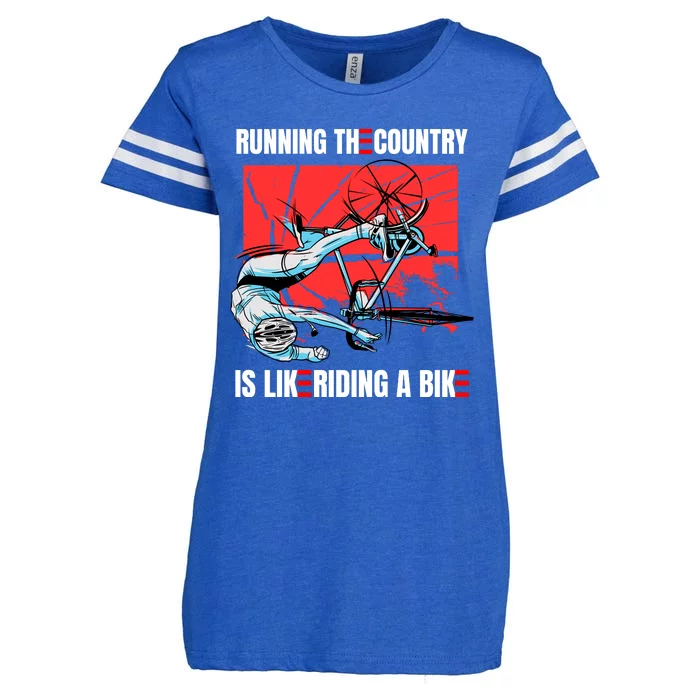 Running The Country Is Like Riding A Bike Merry 4th Of July Biden Falling Enza Ladies Jersey Football T-Shirt