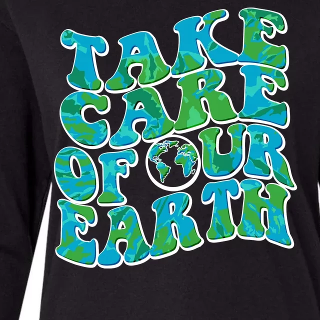 Retro Take Care Of Our Earth Celebrate Earth Day Womens Cotton Relaxed Long Sleeve T-Shirt