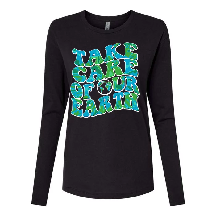 Retro Take Care Of Our Earth Celebrate Earth Day Womens Cotton Relaxed Long Sleeve T-Shirt