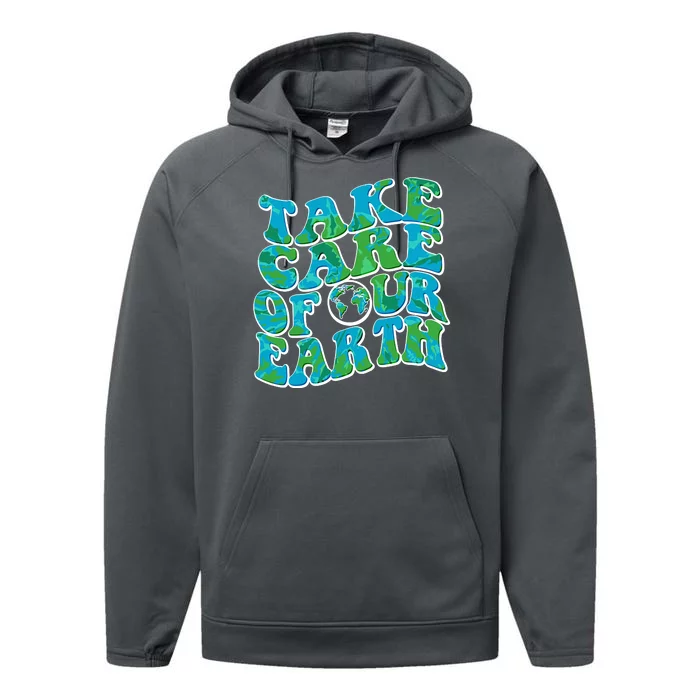 Retro Take Care Of Our Earth Celebrate Earth Day Performance Fleece Hoodie