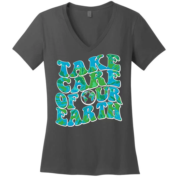 Retro Take Care Of Our Earth Celebrate Earth Day Women's V-Neck T-Shirt