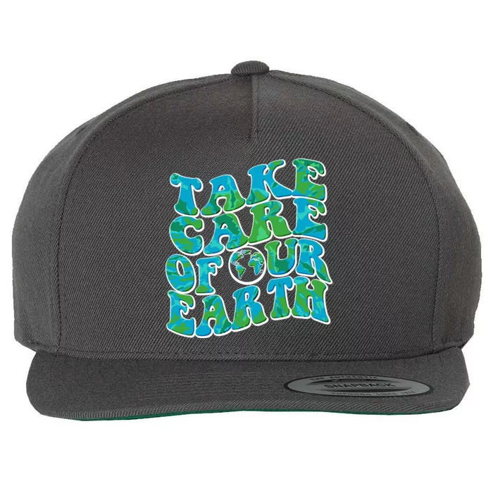 Retro Take Care Of Our Earth Celebrate Earth Day Wool Snapback Cap