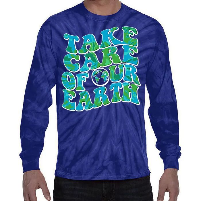 Retro Take Care Of Our Earth Celebrate Earth Day Tie-Dye Long Sleeve Shirt