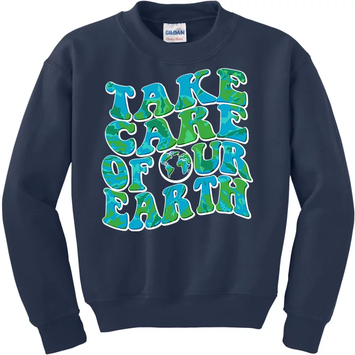 Retro Take Care Of Our Earth Celebrate Earth Day Kids Sweatshirt