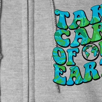 Retro Take Care Of Our Earth Celebrate Earth Day Full Zip Hoodie