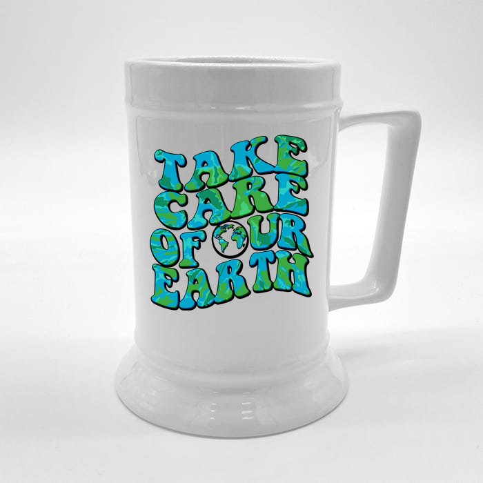 Retro Take Care Of Our Earth Celebrate Earth Day Front & Back Beer Stein