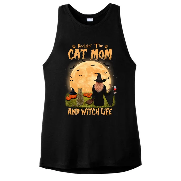 Rocking The Cat Mom Witch Life American Shorthair Halloween Cool Gift Ladies Tri-Blend Wicking Tank