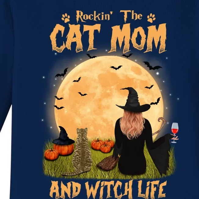 Rocking The Cat Mom Witch Life American Shorthair Halloween Cool Gift Baby Long Sleeve Bodysuit