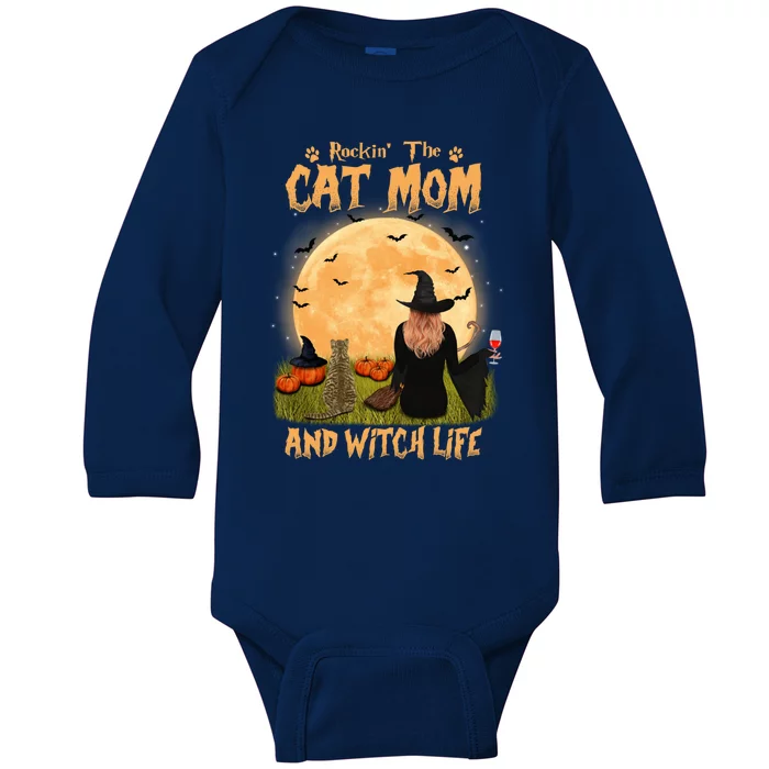 Rocking The Cat Mom Witch Life American Shorthair Halloween Cool Gift Baby Long Sleeve Bodysuit