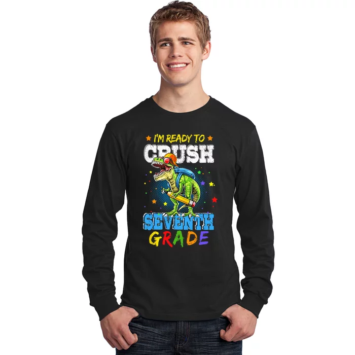 Ready To Crush Seventh Grade Dinosaur T Rex Back to School Long Sleeve Shirt