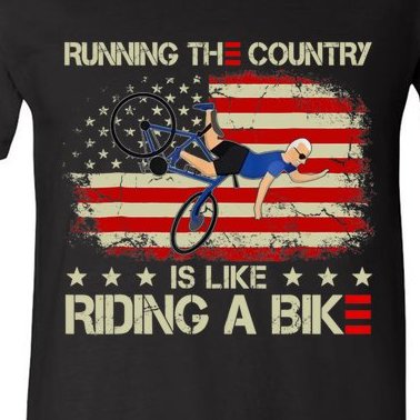 Running The Country Is Like Riding A Bike, Biden Falling Off His Bicycle V-Neck T-Shirt
